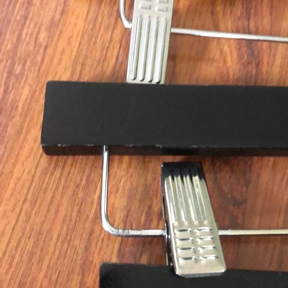 6 pc Black wood Pant hangers, silver chrome ￼